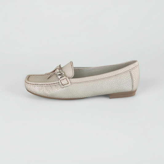 Mocassini Donna Comfort Vera Pelle Beige Platinato