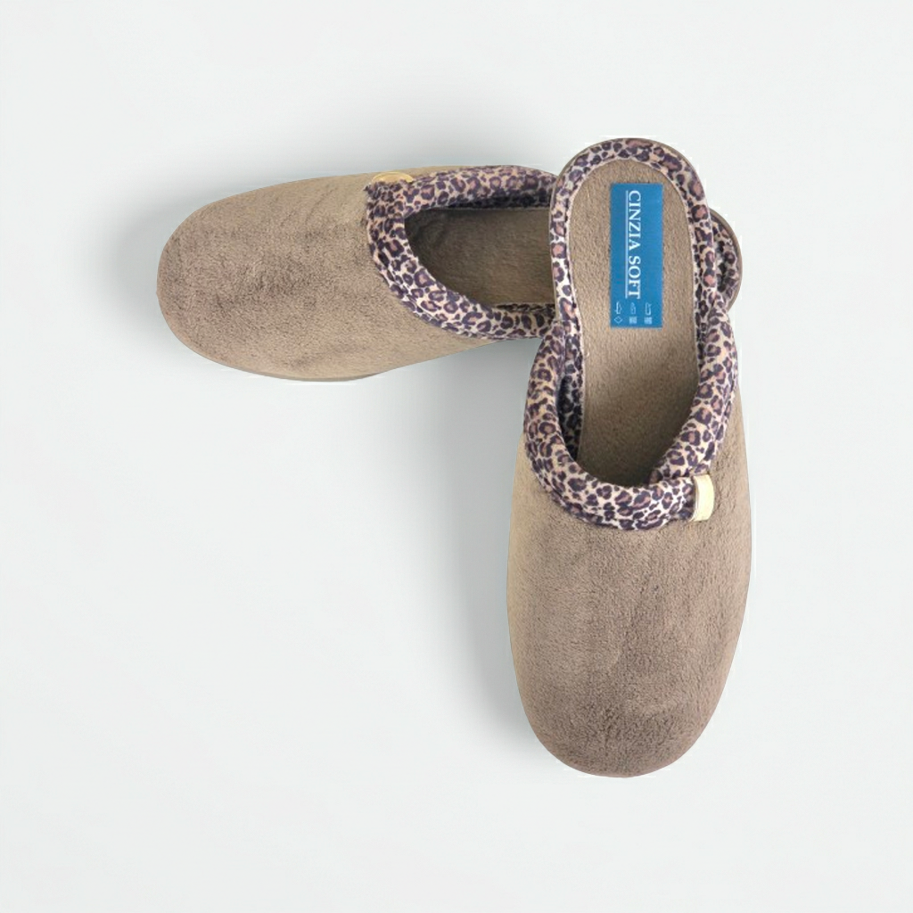 Cinzia Soft, IEA3506, Ciabatte Pantofole Donna in Velour Beige con Bordo Leopardato, Comfort