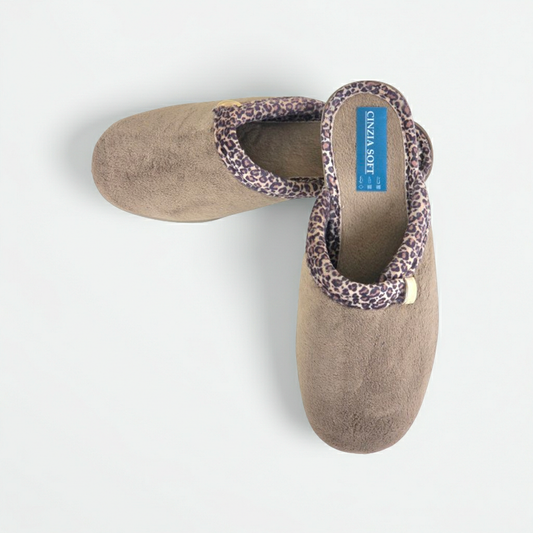 Cinzia Soft, IEA3506, Ciabatte Pantofole Donna in Velour Beige con Bordo Leopardato, Comfort