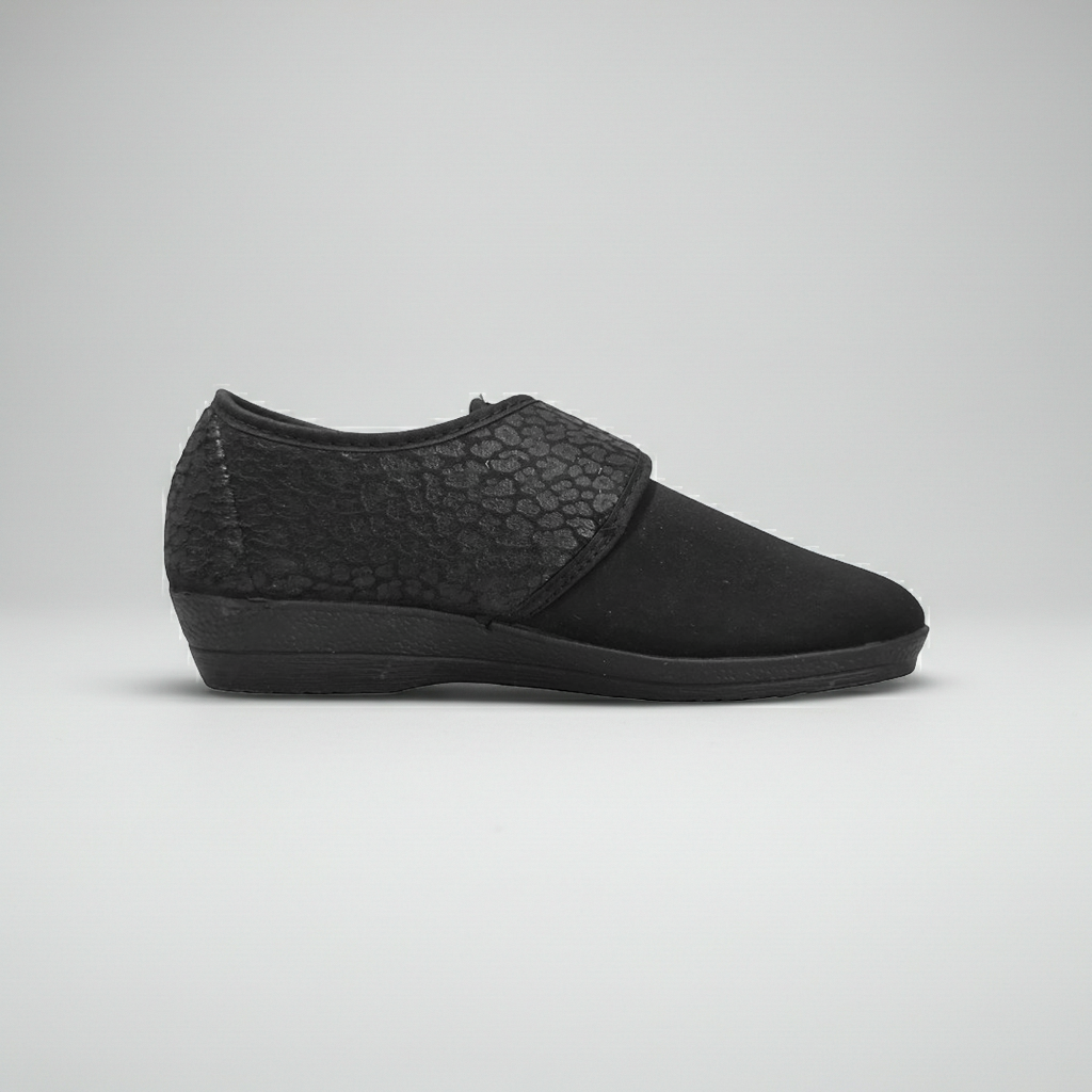 Cinzia Soft Scarpe Comfort da Donna da riabilitazione, Chiusura a Strappo, Stampa Leopardata, Plantare Estraibile, Nero