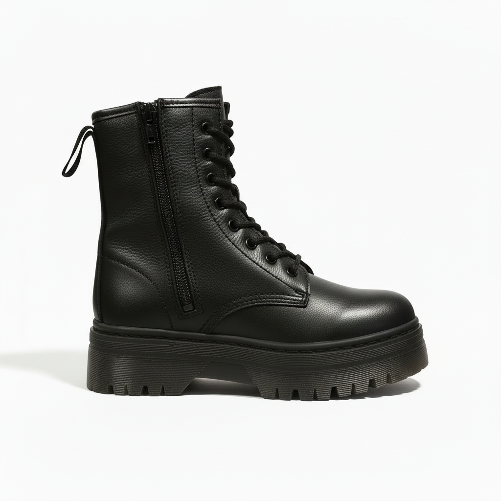 Anfibi Donna Pregunta 11581 - Platform, cerniera zip laterale, Vera pelle, Nero