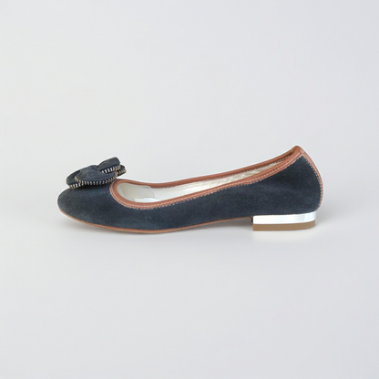 Ballerine NeroGiardini Tacco Basso camoscio Blu Avio con Finiture in Pelle Cuoio