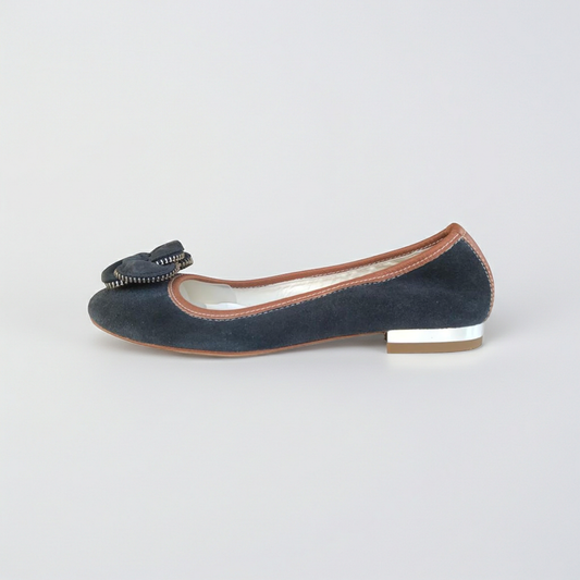 Ballerine NeroGiardini Tacco Basso camoscio Blu Avio con Finiture in Pelle Cuoio