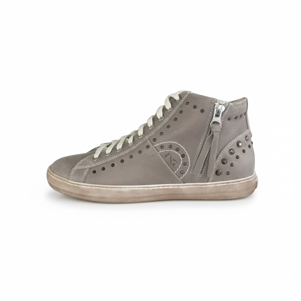 Sneakers Donna NeroGiardini P410110D Vera Pelle Tortora Laminato oro Lacci e Zip - 38 EU