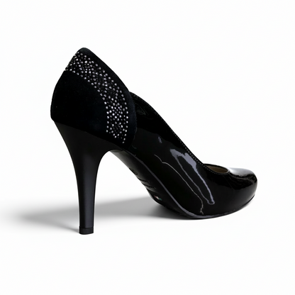 Décolleté NeroGiardini P717371DE - Tacco Alto 9 cm con Plateau, Vernice, Vera Pelle, Camoscio, con Strass - Colore Nero