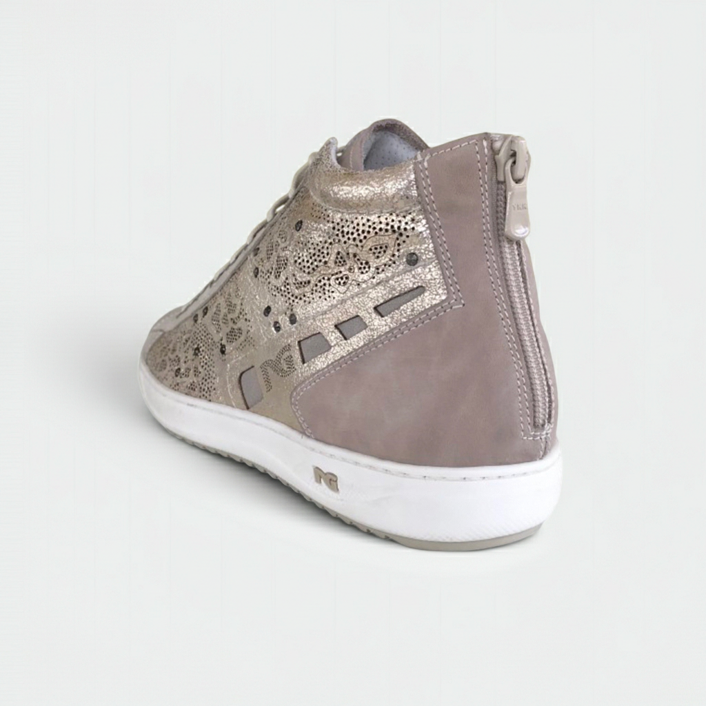 Sneakers Donna NeroGiardini Vera Pelle Sabbia Platino Lacci e zip - 40 EU