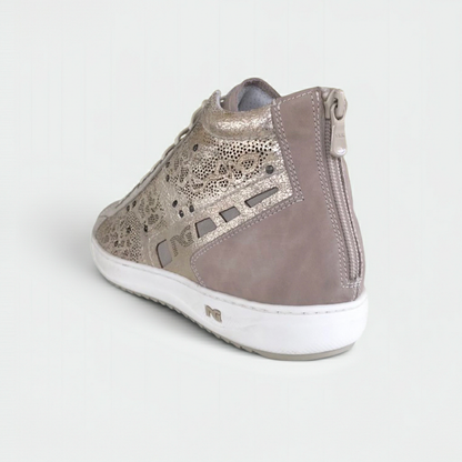 Sneakers Donna NeroGiardini Vera Pelle Sabbia Platino Lacci e zip - 40 EU