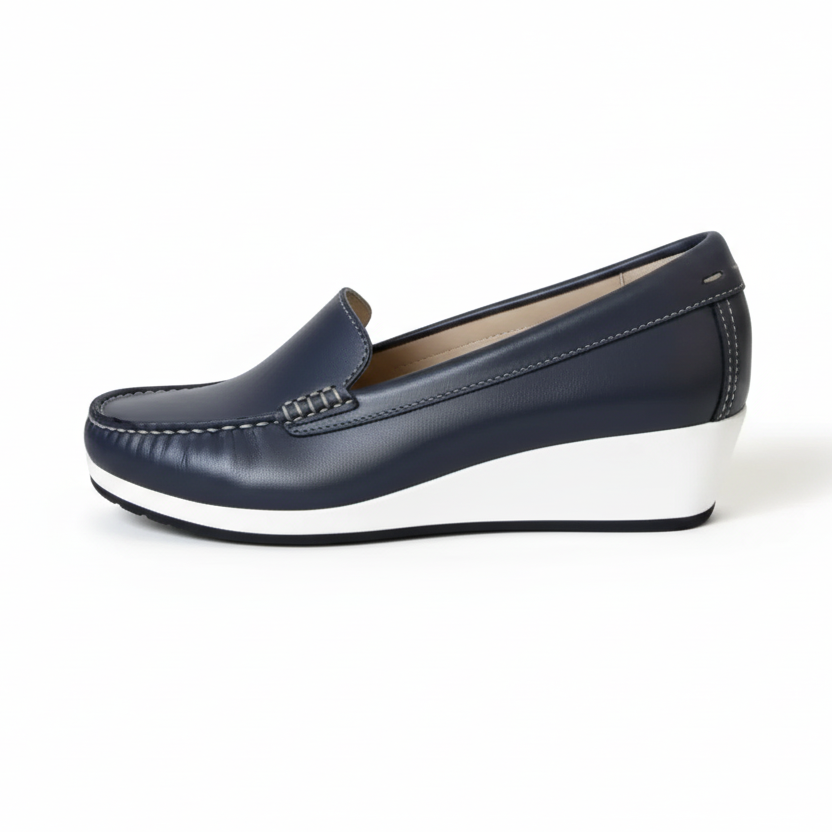 Mocassini con zeppa Donna Cinzia Soft 002NP Vera Pelle Blu Perlato