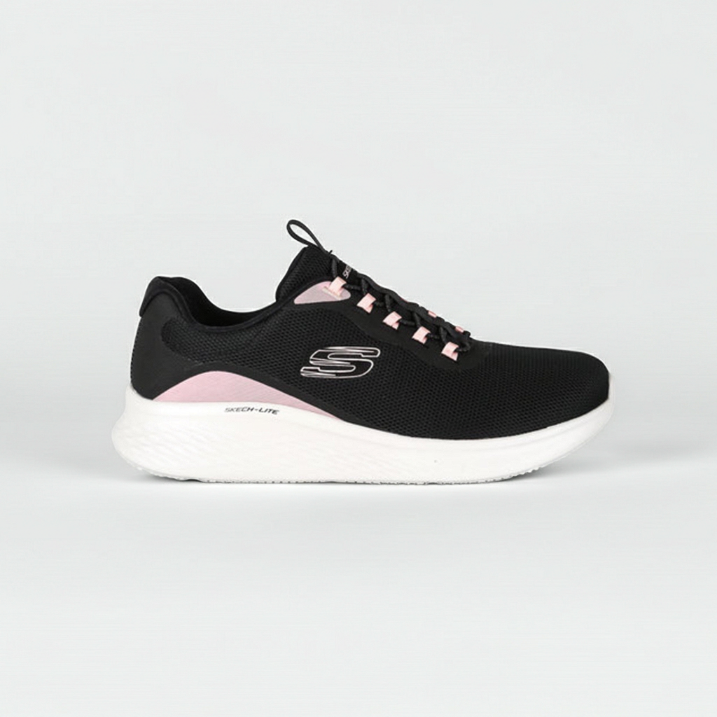 Skechers LITE PRO GLIMMER ME 150041/BKPK Donna, Nero e Rosa, Memory Foam, Senza Lacci