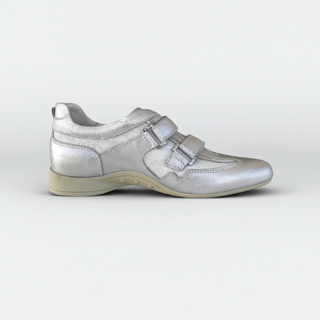 Sneakers con strap NeroGiardini 00286 VeraPelle Monogram Argento