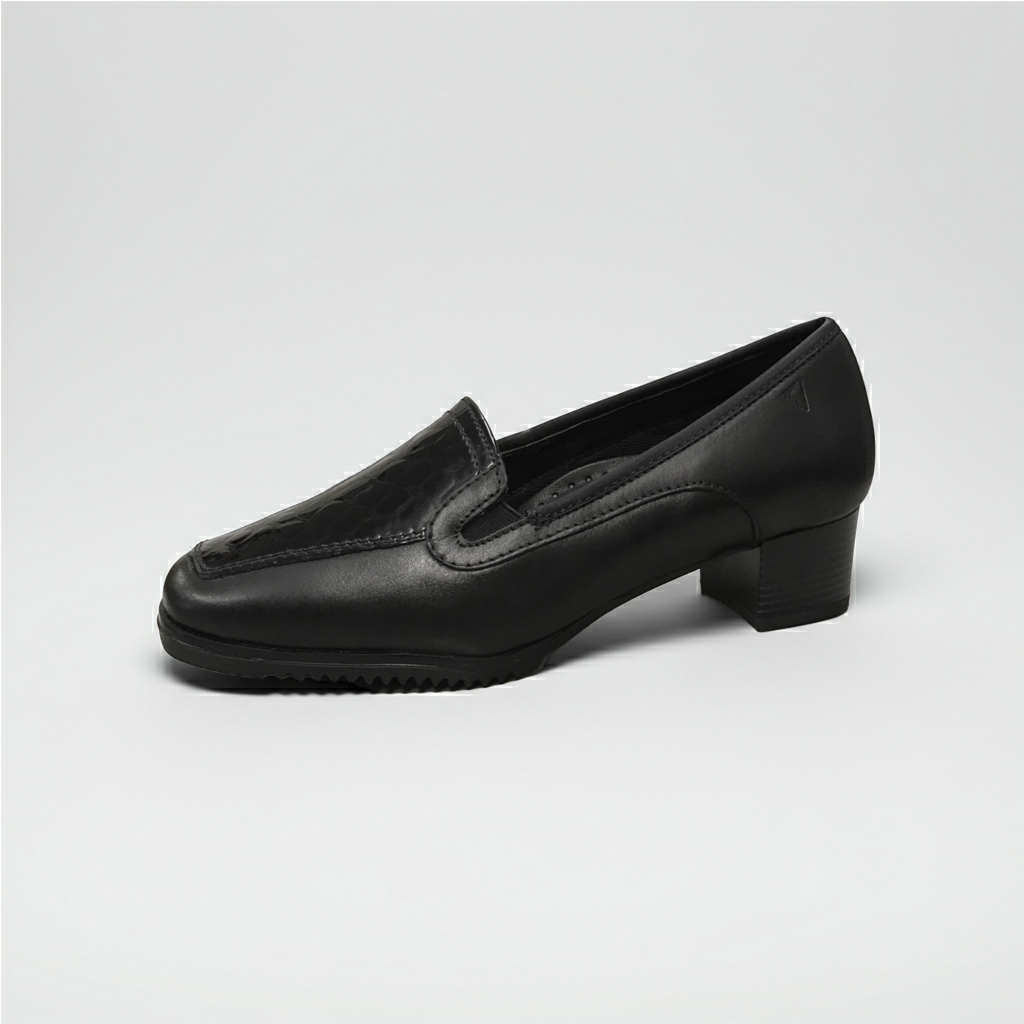 Scarpe Donna Cinzia Soft Art 5398 - Tacco a Blocco 3 cm, Elastici Laterali, Vera Pelle, Vernice in Stampa Cocco Nero
