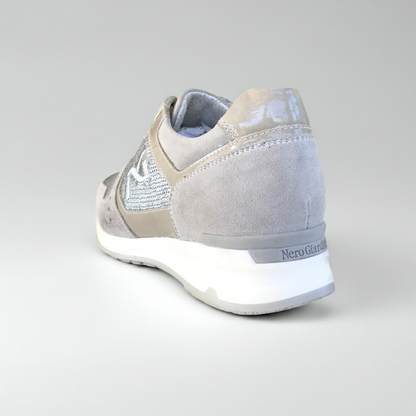 Sneakers Donna NeroGiardini P308393D Vera Pelle con paillettes Beige Vapore, Numero 36 EU
