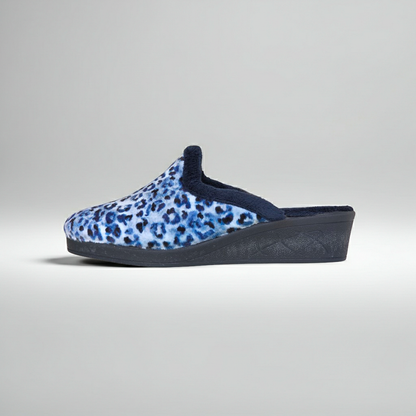Cinzia Soft, IEA83019, Ciabatte Pantofole Azzurro Blu Velour Animalier Leopardato, Comfort