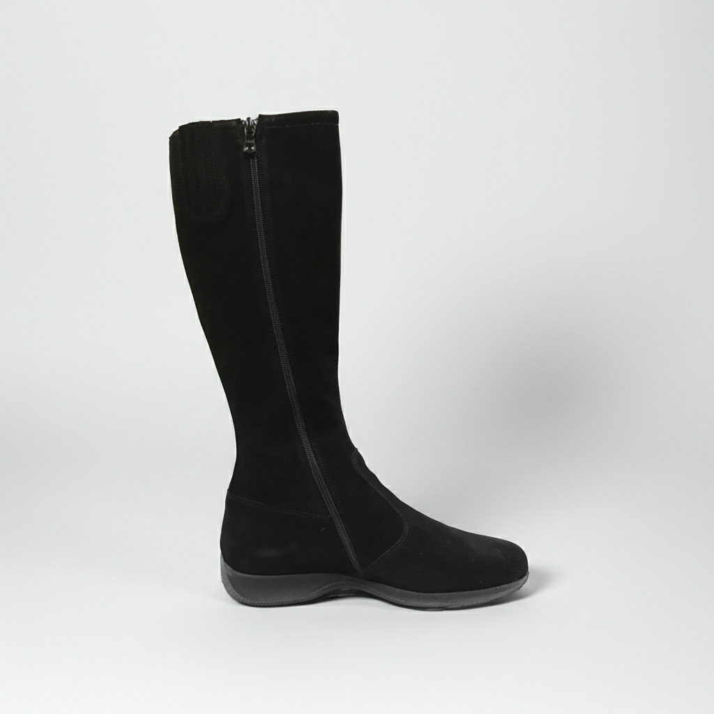 Stivali bassi Donna NeroGiardini A005102D Vera Pelle Scamosciata, Fondo gomma, Cerniera Zip - Colore Nero