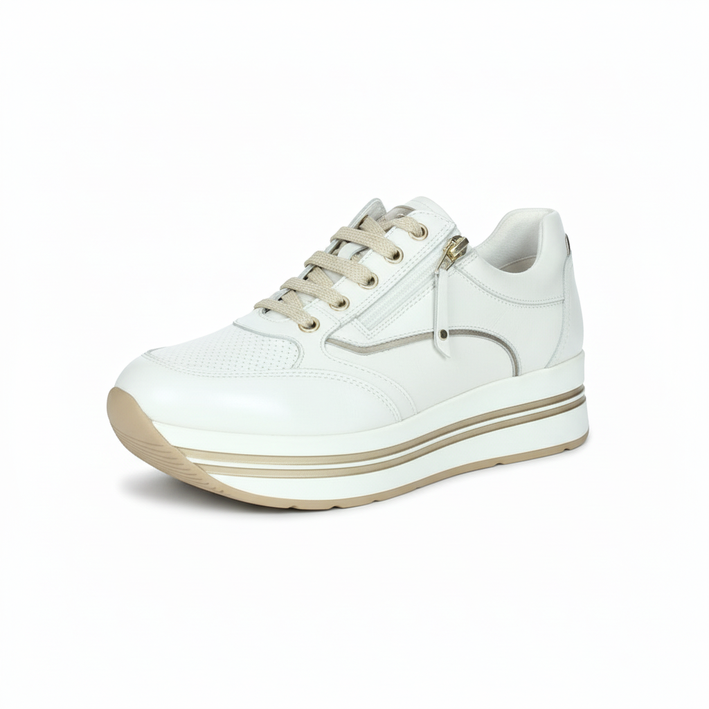 Sneakers Cinzia Soft IV919575 White/Gravel Bianco e oro, Vera Pelle, Platform, Zip, Plantare estraibile