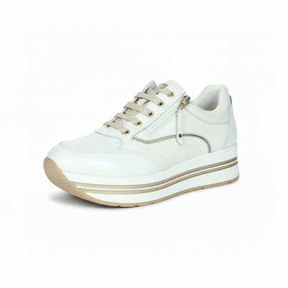 Sneakers Cinzia Soft IV919575 White/Gravel Bianco e oro, Vera Pelle, Platform, Zip, Plantare estraibile