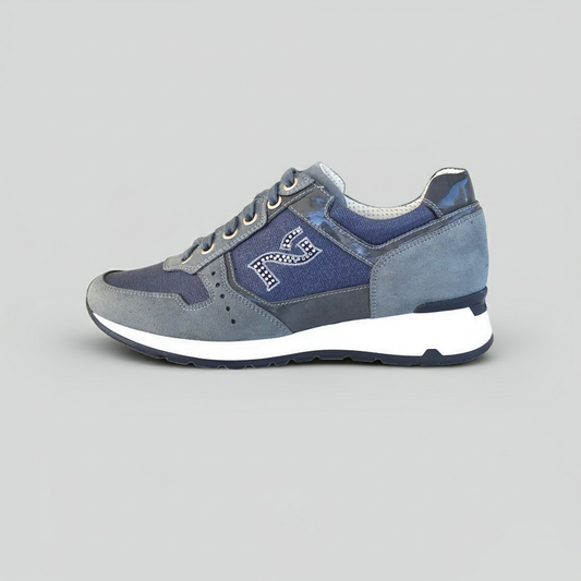 Sneakers Donna NeroGiardini P308390D Vera Pelle e Tessuto Denim Blu Avio, Numero 36 EU