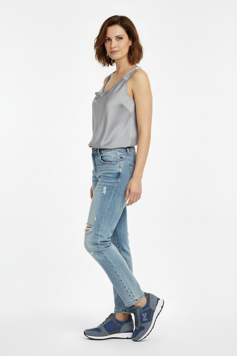 Sneakers Donna NeroGiardini P308390D Vera Pelle e Tessuto Denim Blu Avio, Numero 36 EU