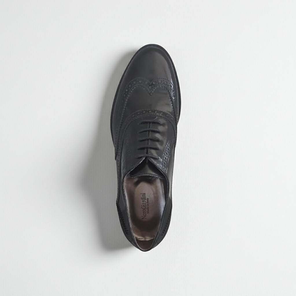 Scarpe Inglesine Donna NeroGiardini A513350D Stile Oxford, Tacco basso, Vera Pelle Abrasivata, Nero - Numero 36