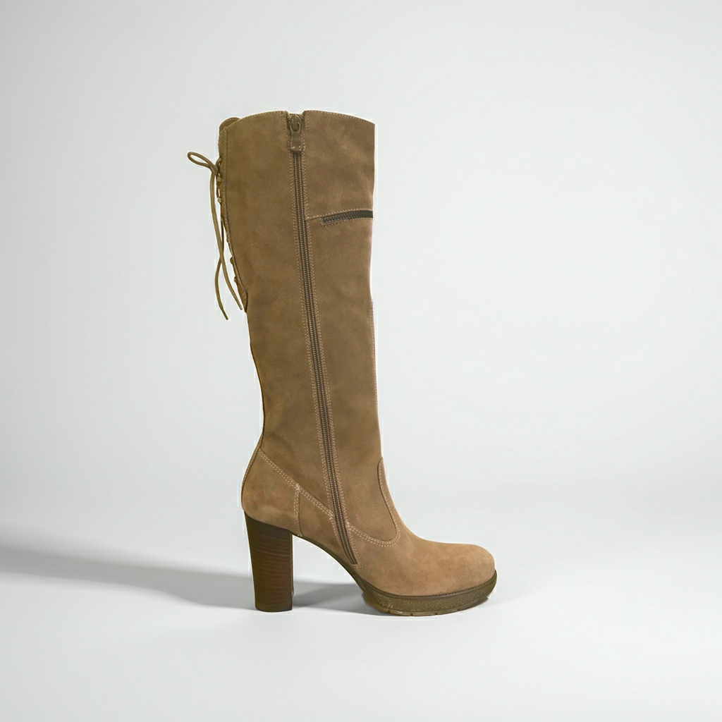 Stivali Donna NeroGiardini A005205D Vera Pelle Scamosciata, Beige Cammello, Tacco alto