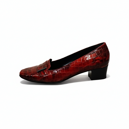 Mocassini Donna ELATA 58570 - Colore Rosso, Tacco 3 cm, Fondo Gomma, Vera Pelle, Vernice Cocco, Ideali per Natale