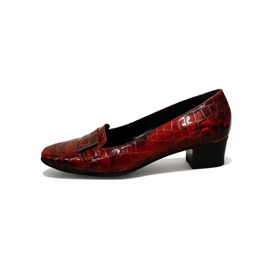 Mocassini Donna ELATA 58570 - Colore Rosso, Tacco 3 cm, Fondo Gomma, Vera Pelle, Vernice Cocco, Ideali per Natale