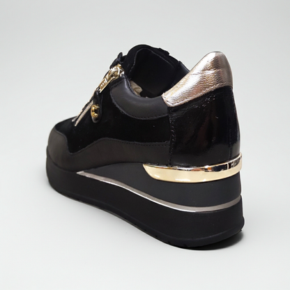 Sneakers Donna Cinzia Soft IV2522440 Nero, Lacci e Zip, Vera Pelle, Pelle Scamosciata Nabuk, dettagli oro