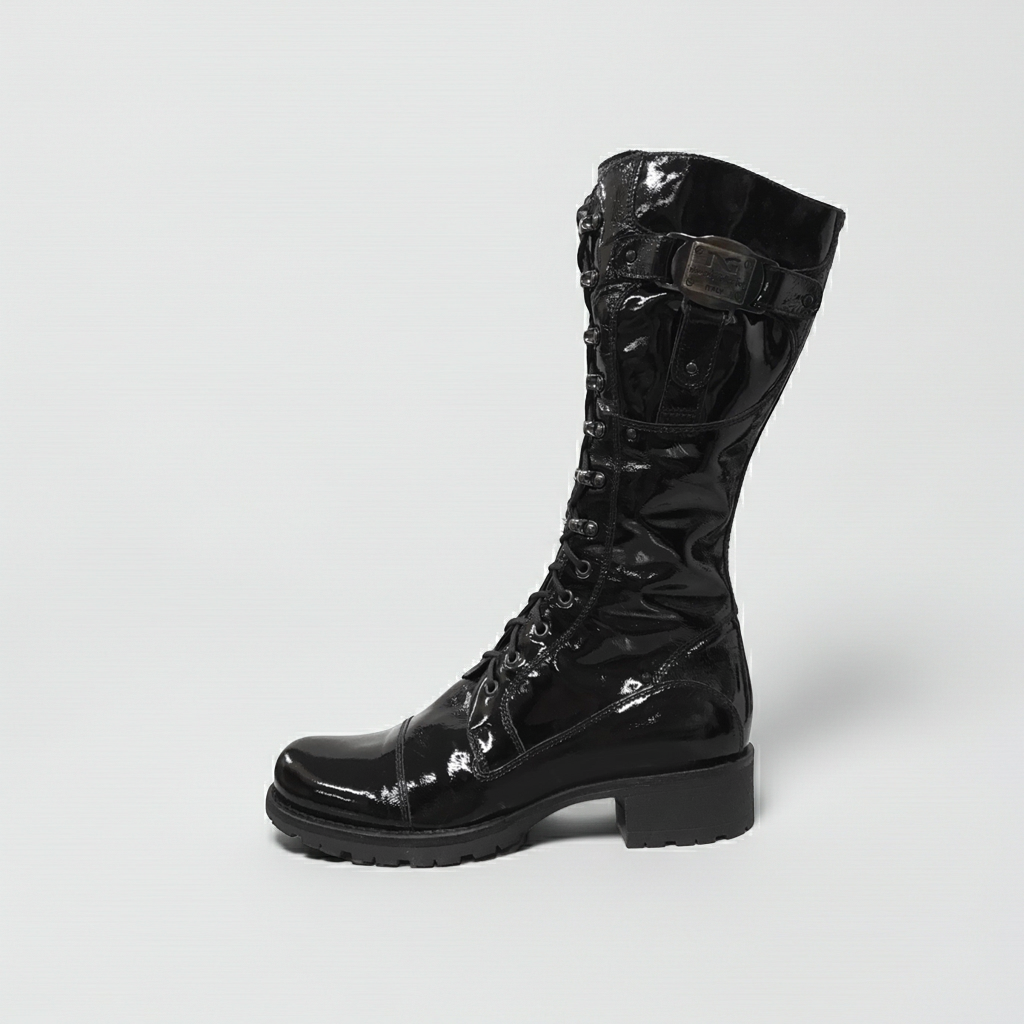 Stivali Anfibi Donna NeroGiardini 00523 Vera Pelle, Naplak in Vernice, Altezza a mezza gamba - Colore Nero