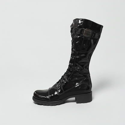 Stivali Anfibi Donna NeroGiardini 00523 Vera Pelle, Naplak in Vernice, Altezza a mezza gamba - Colore Nero