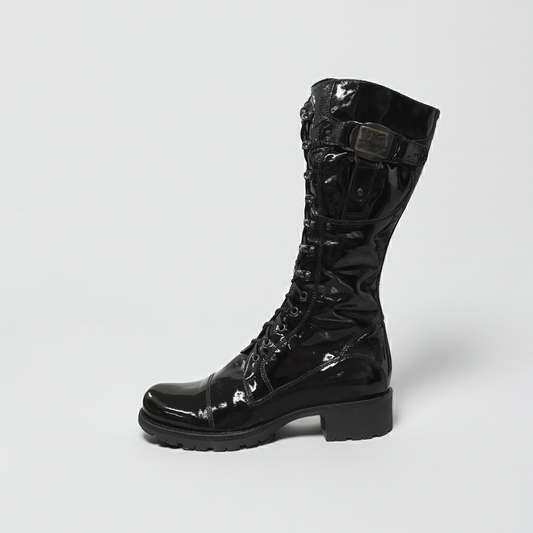 Stivali Anfibi Donna NeroGiardini 00523 Vera Pelle, Naplak in Vernice, Altezza a mezza gamba - Colore Nero