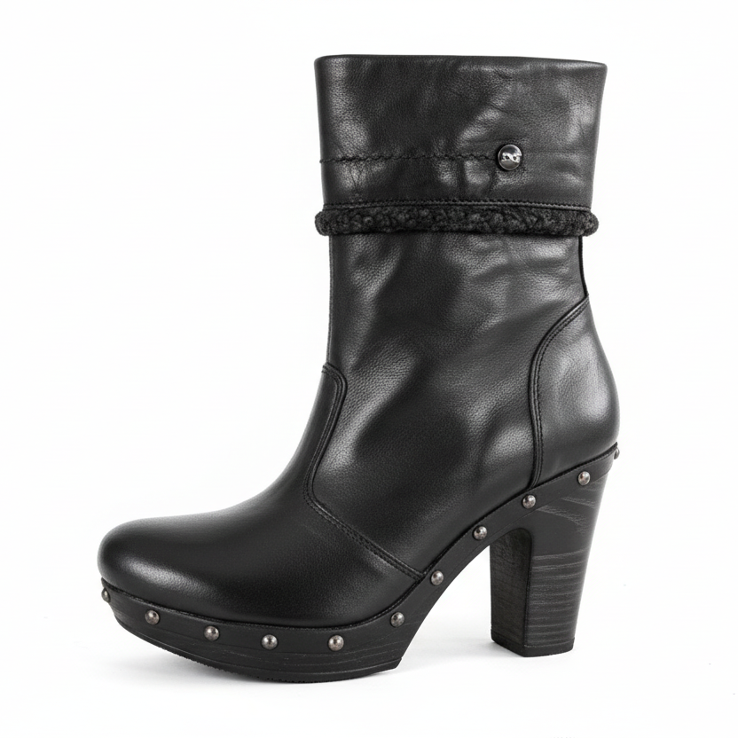 Stivaletti Neri Donna NeroGiardini Tacco 9 cm con Plateau, Cerniera Laterale, Borchie, Pelliccetta Grigia – Art. A207841D