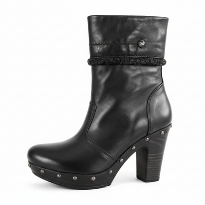 Stivaletti Neri Donna NeroGiardini Tacco 9 cm con Plateau, Cerniera Laterale, Borchie, Pelliccetta Grigia – Art. A207841D