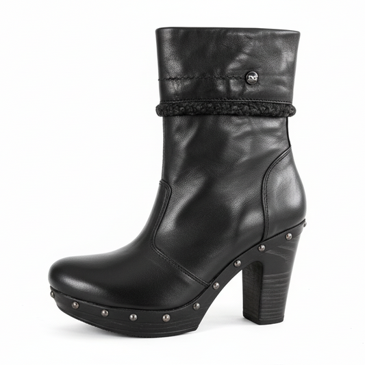 Stivaletti Neri Donna NeroGiardini Tacco 9 cm con Plateau, Cerniera Laterale, Borchie, Pelliccetta Grigia – Art. A207841D
