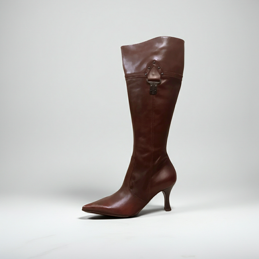 Stivali a punta Nero Giardini 00630 con tacco a spillo, Vera Pelle, Eleganza - Color Marrone Cuoio