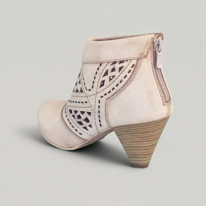 Tronchetti Donna P308641D Vera Pelle Traforata Beige Tacco a cono