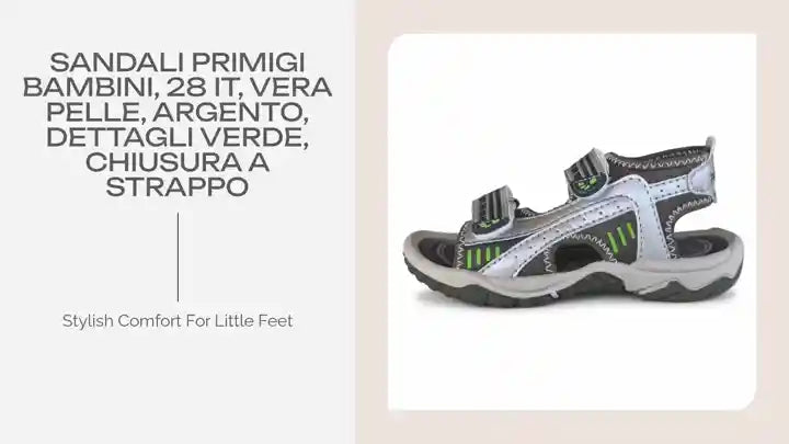 Sandali Primigi Bambini, 28 IT, Vera Pelle, Argento, Dettagli Verde, Chiusura a strappo by@Outfy