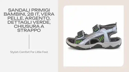 Sandali Primigi Bambini, 28 IT, Vera Pelle, Argento, Dettagli Verde, Chiusura a strappo by@Outfy