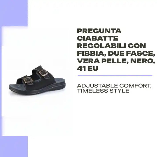 PREGUNTA Ciabatte regolabili con fibbia, due fasce, Vera Pelle, Nero, 41 EU by@Outfy