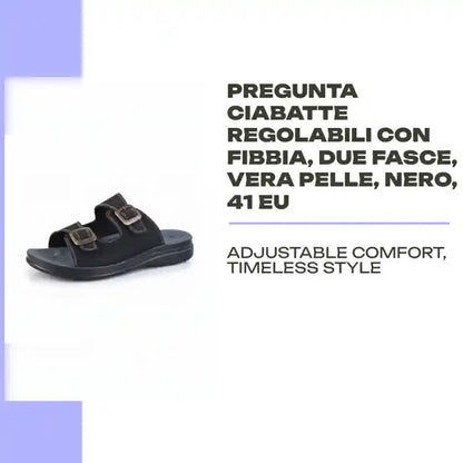 PREGUNTA Ciabatte regolabili con fibbia, due fasce, Vera Pelle, Nero, 41 EU by@Outfy