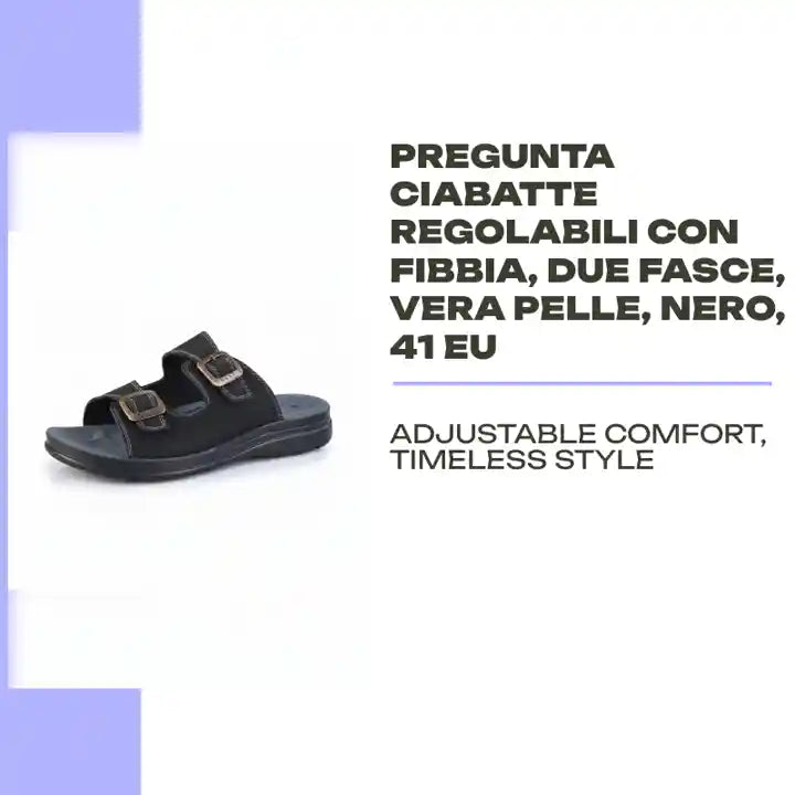 PREGUNTA Ciabatte regolabili con fibbia, due fasce, Vera Pelle, Nero, 41 EU by@Outfy