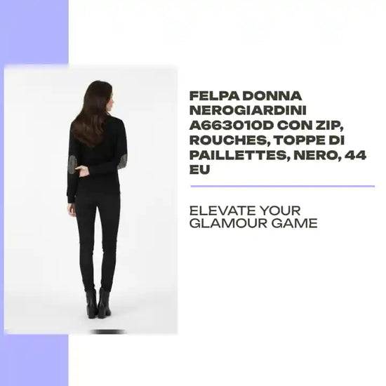 Felpa Donna NeroGiardini A663010D con zip, rouches, toppe di paillettes, Nero, 44 EU by@Outfy