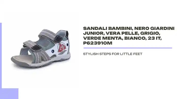 Sandali Bambini, Nero Giardini Junior, Vera Pelle, Grigio, Verde Menta, Bianco, 23 IT, P623910M by@Outfy