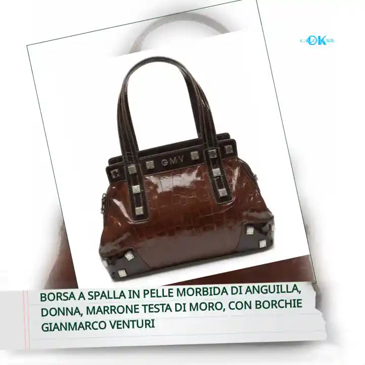 Borsa a spalla in Pelle morbida di Anguilla, Donna, Marrone Testa di Moro, con Borchie GianMarco Venturi by@Outfy