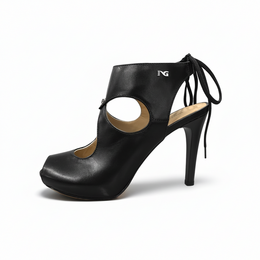 Scarpe Spuntate NeroGiardini P717371DE Vera Pelle, Tacco alto con Plateau, lacci, Colore Nero - Numero 36 (EU)