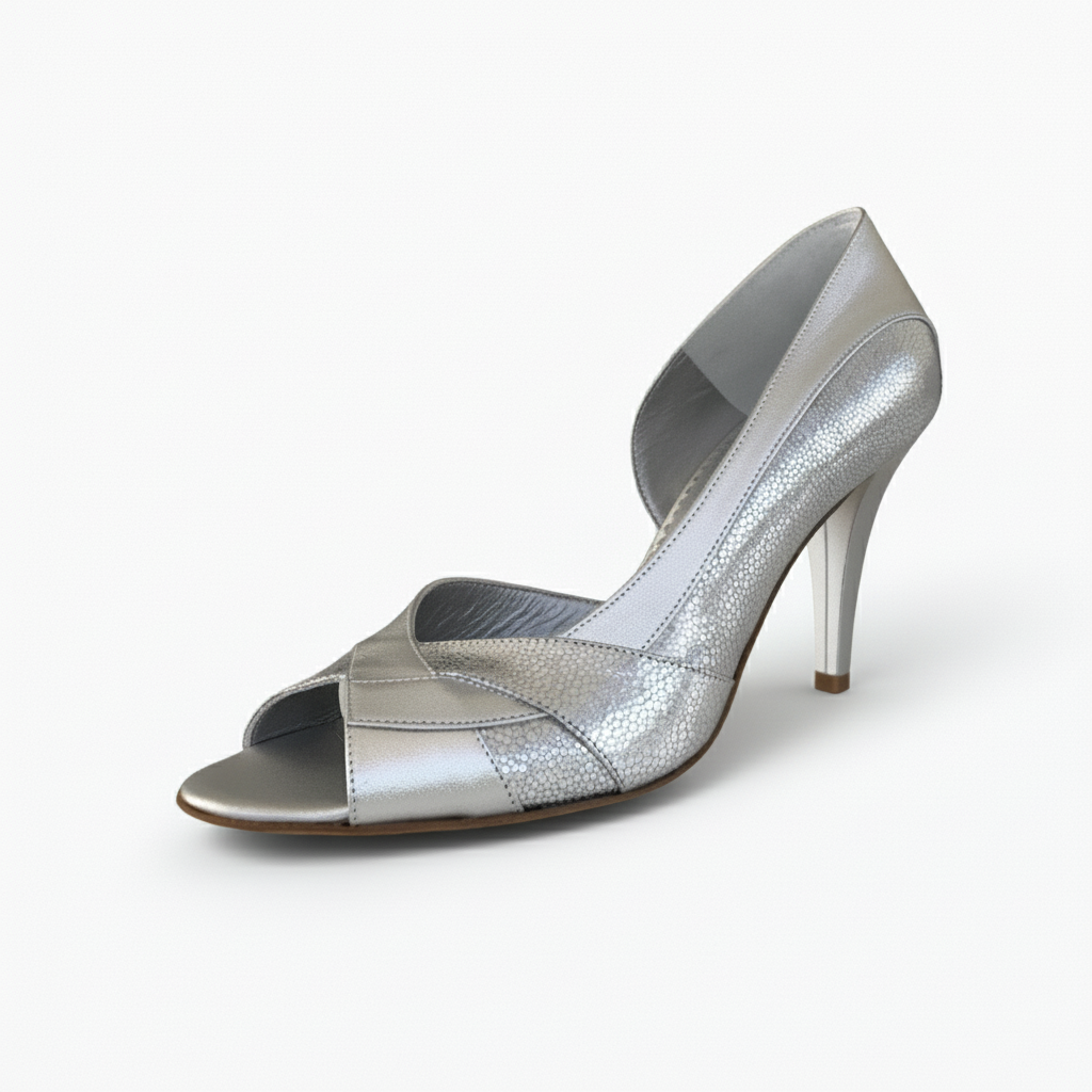 Décolleté Spuntate Donna Elata 18111 Vera Pelle Argento Open Toe – Tacco 8,5 cm, Numero 38