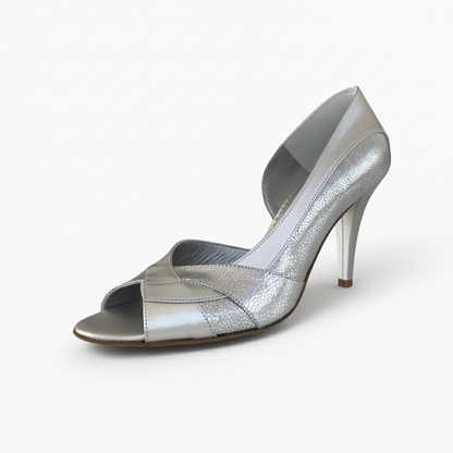 Décolleté Spuntate Donna Elata 18111 Vera Pelle Argento Open Toe – Tacco 8,5 cm, Numero 38