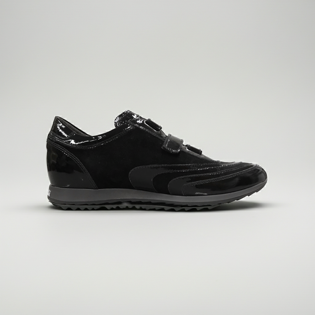 Sneakers A907919 in Vera Pelle Naplak, Pelle Scamosciata, chiusura triplo strappo, Nero 40/41x2/42/43