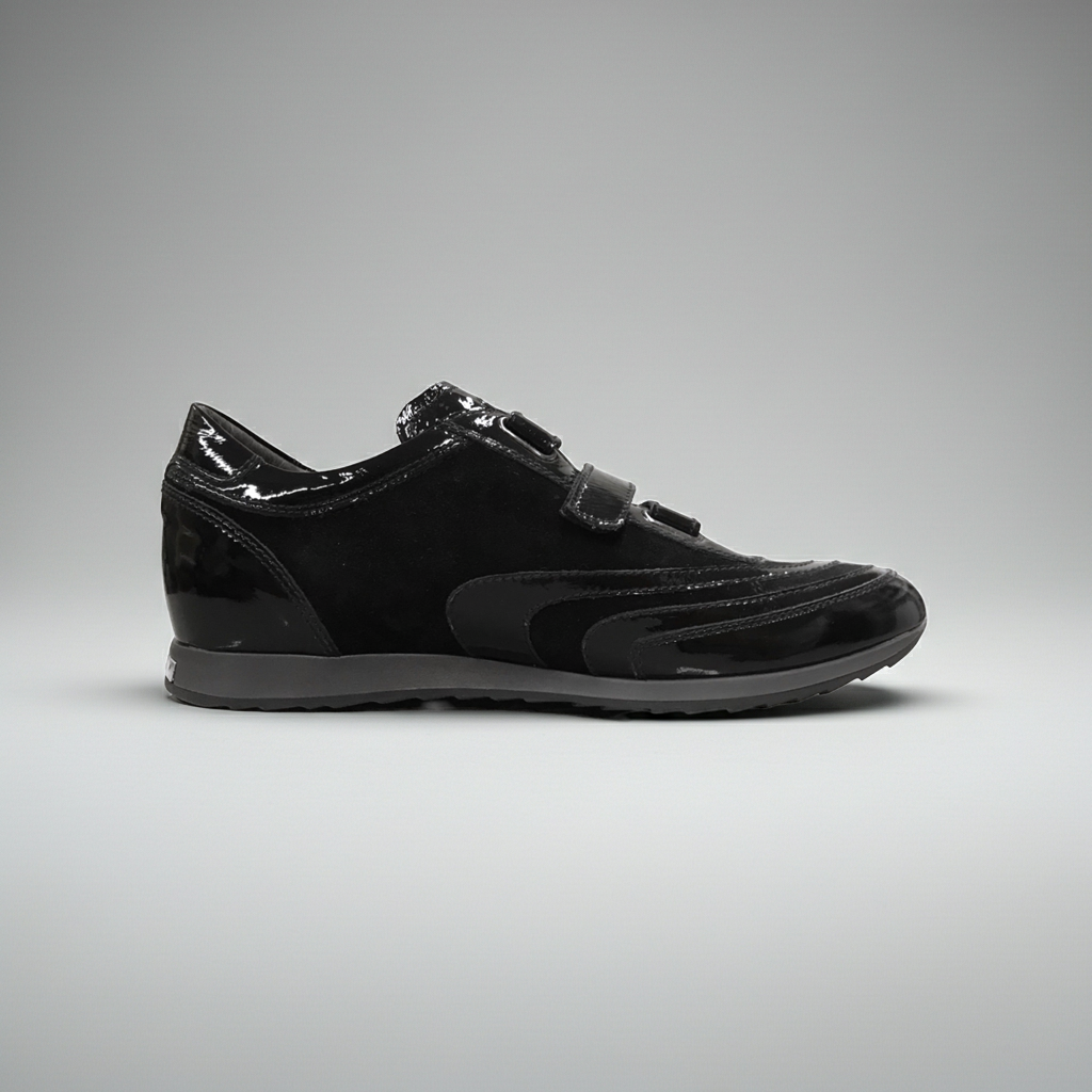 Sneakers A907919 in Vera Pelle Naplak, Pelle Scamosciata, chiusura triplo strappo, Nero 40/41x2/42/43