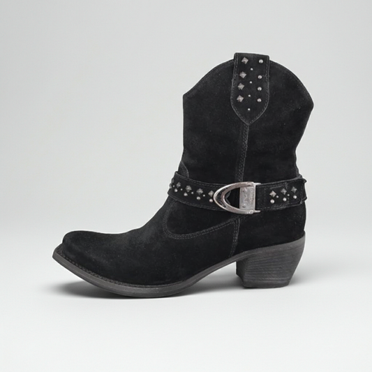 Stivaletti Texani Donna NeroGiardini in Camoscio Nero con borchie, Tacco 5 cm, Cerniera Laterale - Art. A005350D