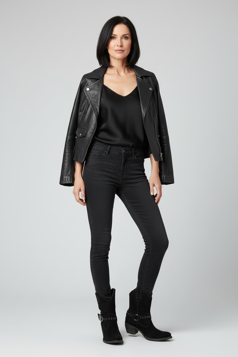 Stivaletti Texani Donna NeroGiardini in Camoscio Nero con borchie, Tacco 5 cm, Cerniera Laterale - Art. A005350D